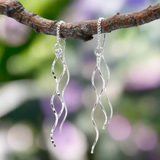Áine Double Curved Sticks Silver Threader Earrings