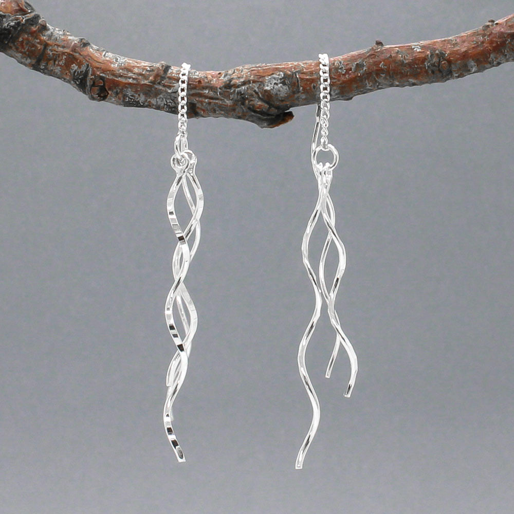 Áine Double Curved Sticks Silver Threader Earrings
