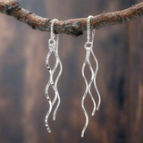 Áine - Double Curved Sticks Silver Threader Earrings - Dangle