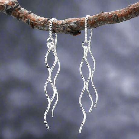 Áine Double Curved Sticks Silver Threader Earrings