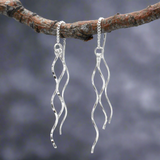 Áine - Double Curved Sticks Silver Threader Earrings - Dangle