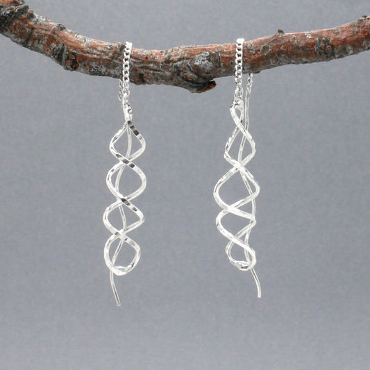 Áine - Double Helix Silver Threader Earrings - Dangle