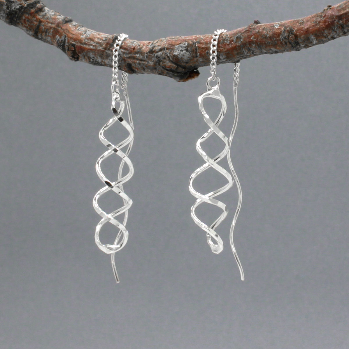 Áine - Double Helix Silver Threader Earrings - Dangle