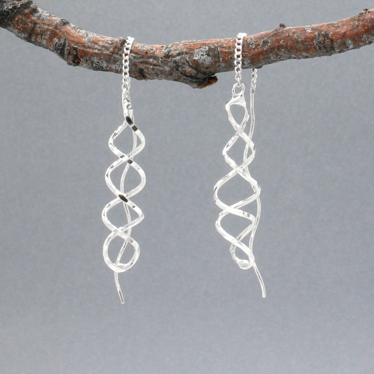 Áine - Double Helix Silver Threader Earrings - Dangle