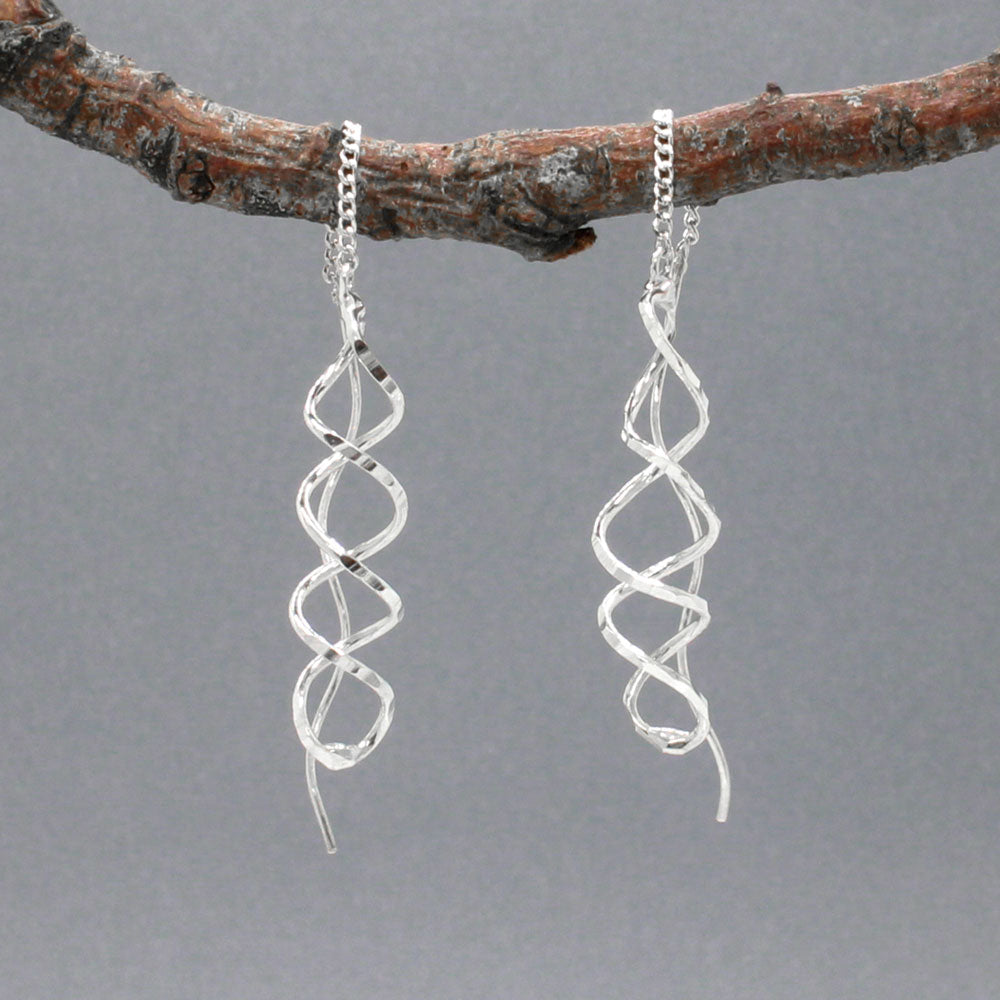 Áine - Double Helix Silver Threader Earrings - Dangle