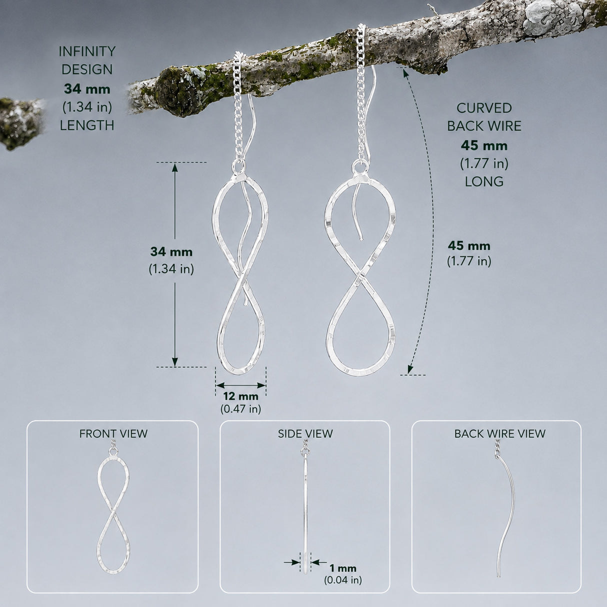 Áine Infinity Threader Silver Dangle Earrings