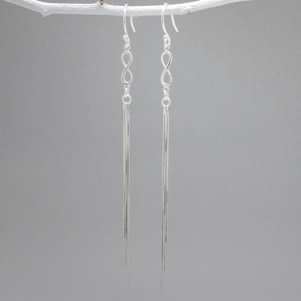 Áine - Long Chains on Infinity Silver Dangle Earrings