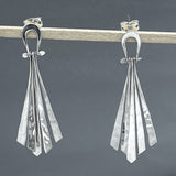 Áine Luminous Dangling Diamond-Shape Hammered Silver Stud Earrings