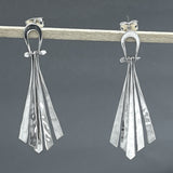 Áine Luminous Dangling Diamond-Shape Hammered Silver Stud Earrings