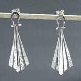 Áine Luminous Dangling Diamond-Shape Hammered Silver Stud Earrings