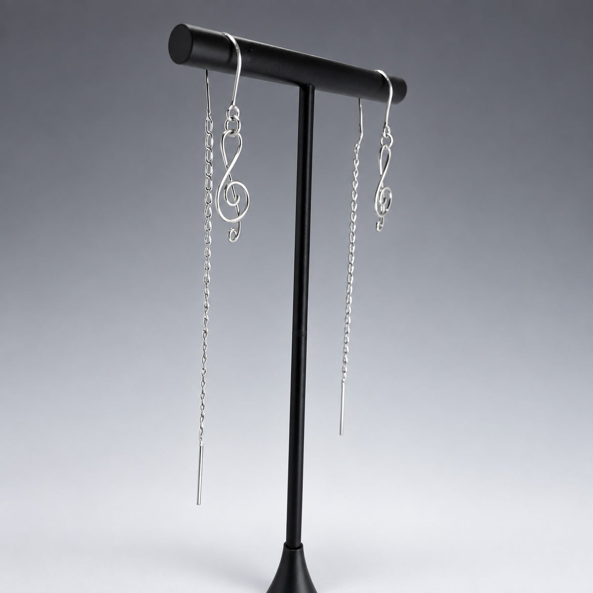 Áine Musical Note Drop with Back Chain Silver Dangle Earrings