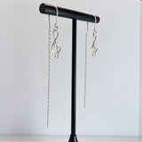 Áine Musical Note Drop with Back Chain Silver Dangle Earrings