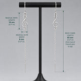 Áine Musical Note Drop with Back Chain Silver Dangle Earrings