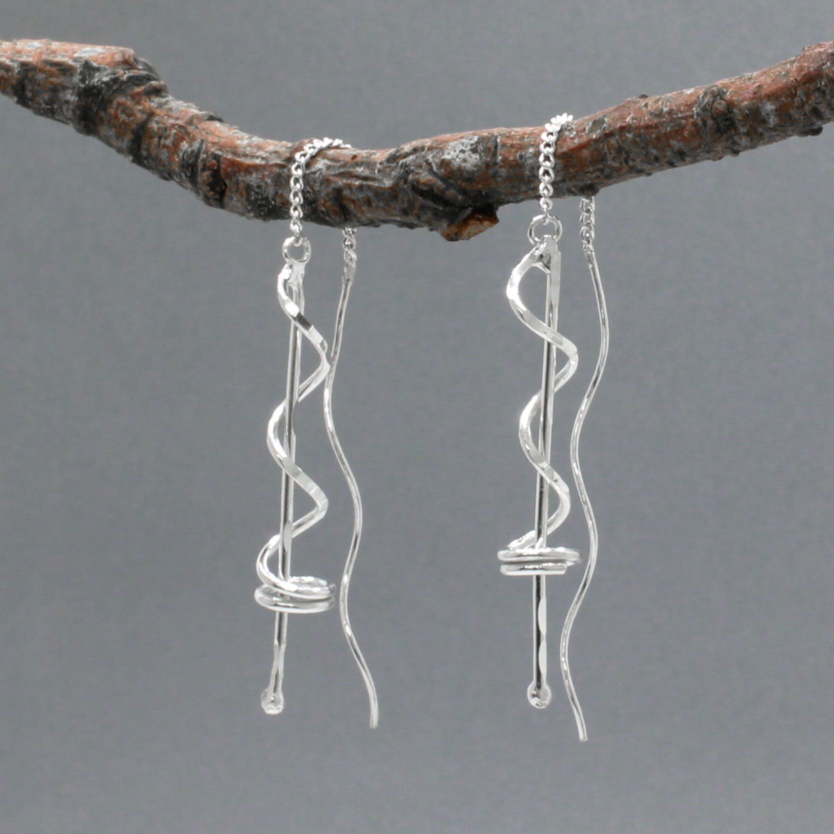 Áine - Swirl on Silver Rod Threader Earrings - Dangle