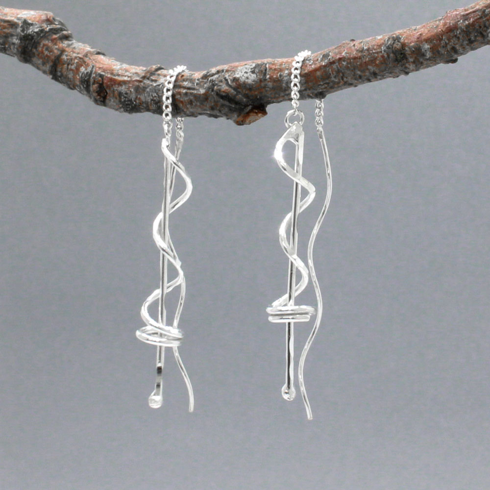 Áine - Swirl on Silver Rod Threader Earrings - Dangle