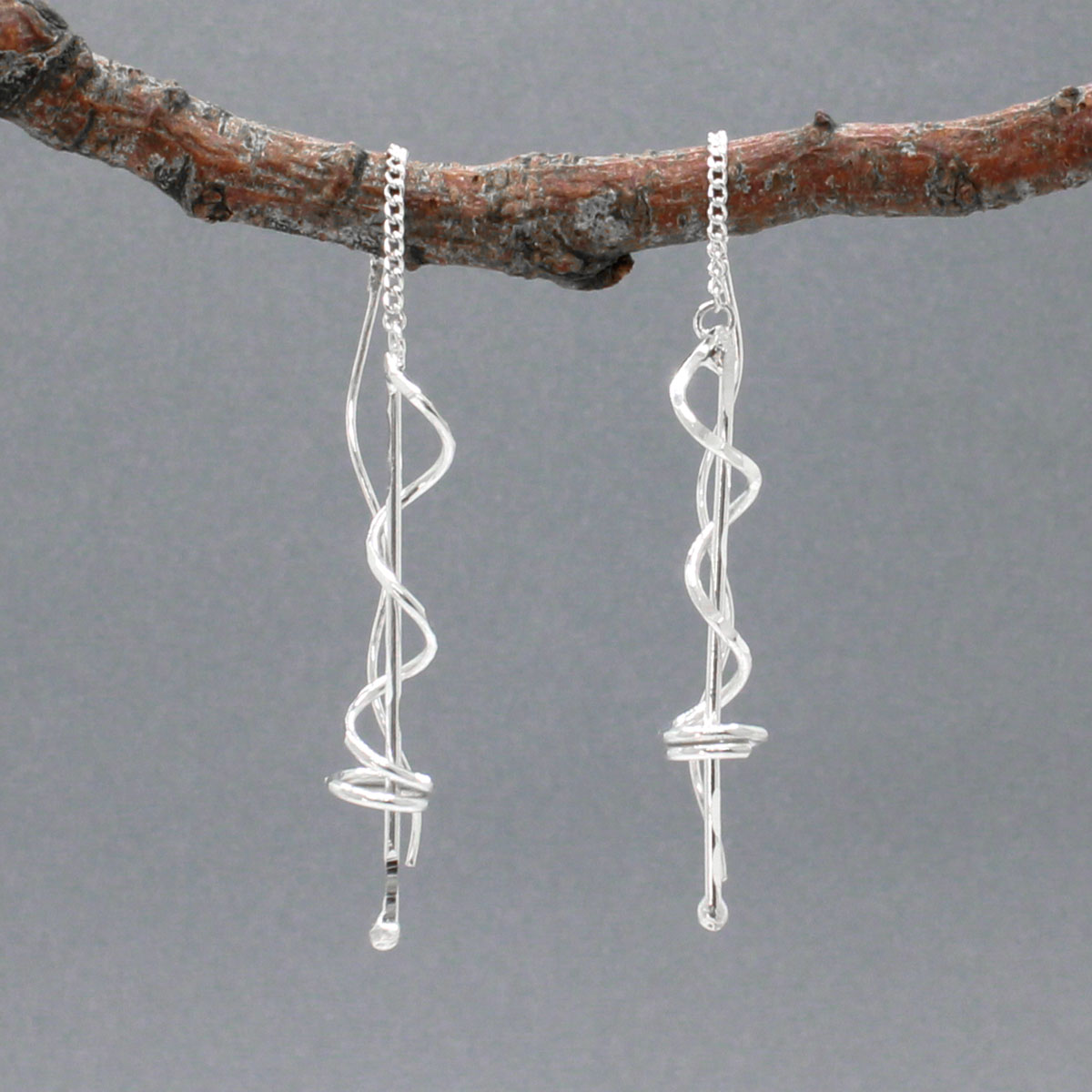 Áine - Swirl on Silver Rod Threader Earrings - Dangle