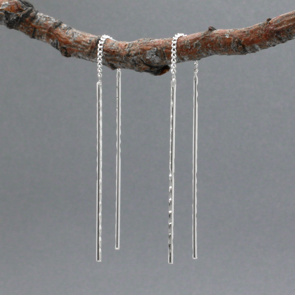 Áine - Thin Stick Silver Threader Earrings - Dangle