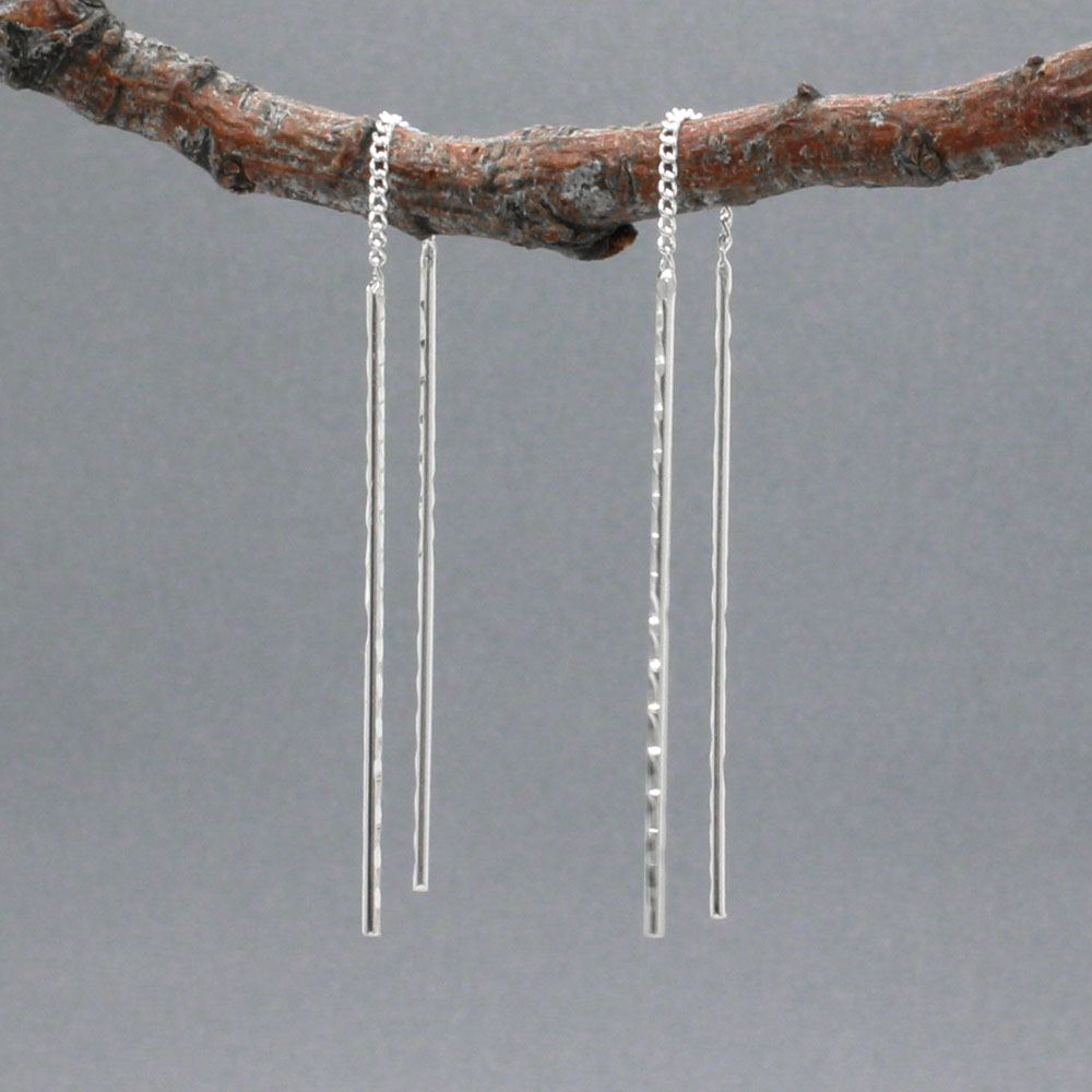 Áine - Thin Stick Silver Threader Earrings - Dangle