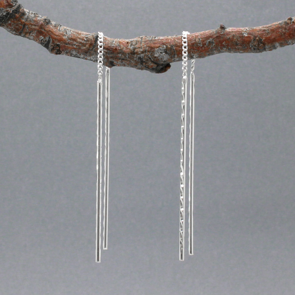 Áine - Thin Stick Silver Threader Earrings - Dangle