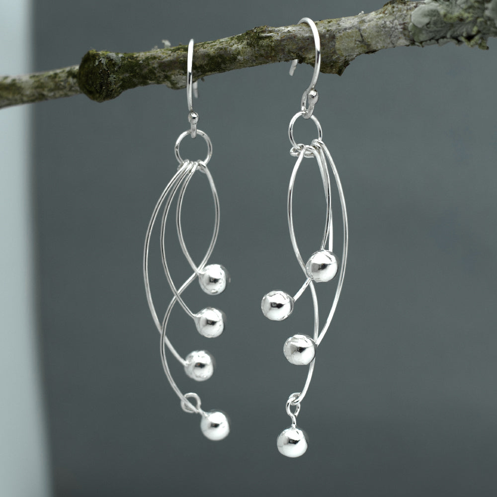 Áine Curved Wire Silver Bead Dangle Earrings