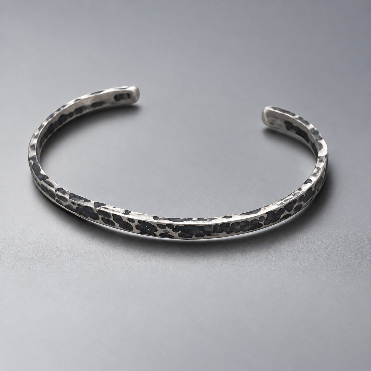 Aran Hammered Matte Oxidised Silver Cuff Bracelet