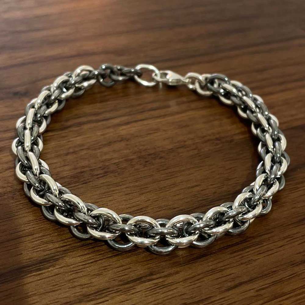 Aran Oxidised Quadruple Interlock Silver Bracelet