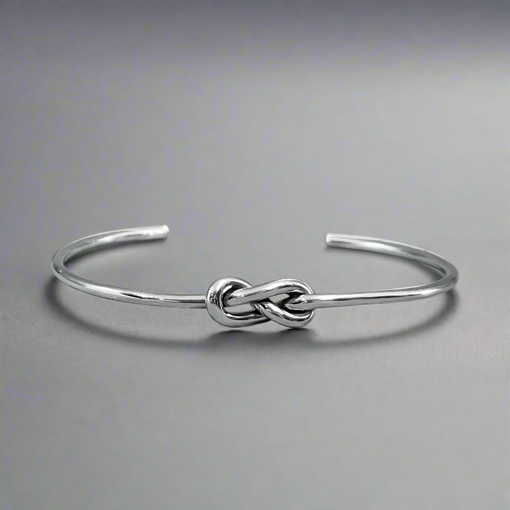 Aran - Thin Single Infinity Knot Silver Cuff Bracelet