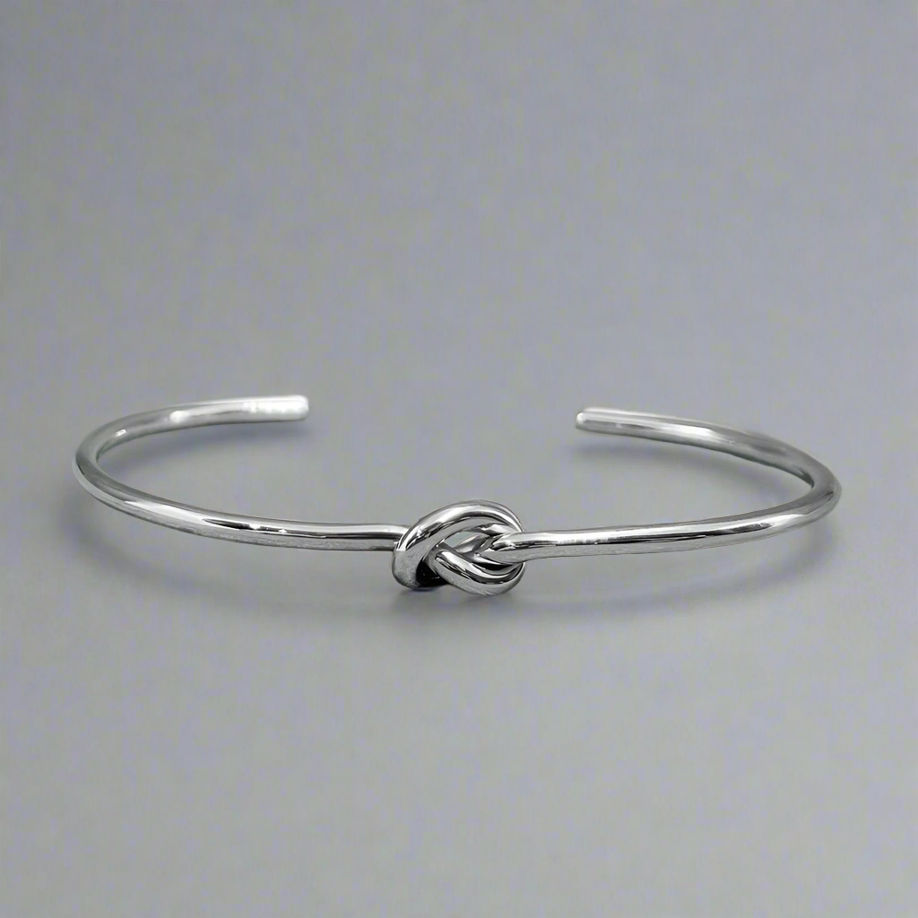 Aran - Thin Single Knot Silver Cuff Bracelet