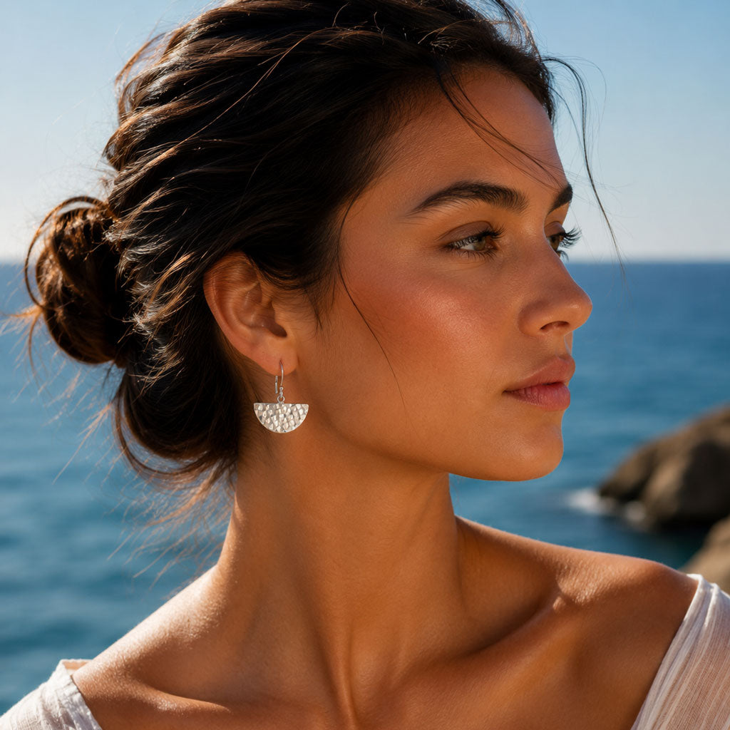 Artemis Abanico Hammered Silver Dangle Earrings
