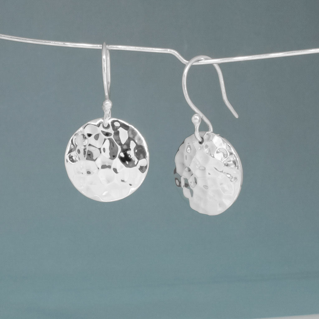 Artemis Disc Hammered Silver Dangle Earrings