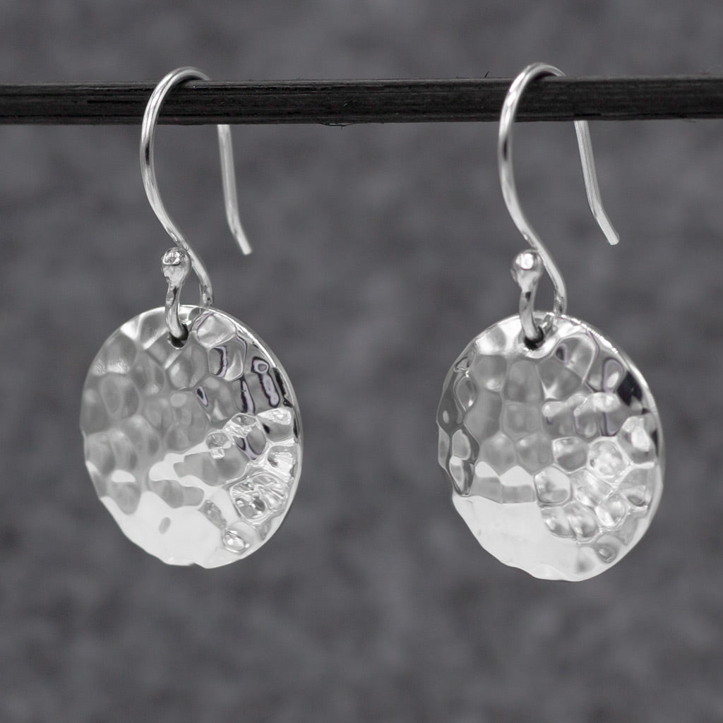 Artemis Disc Hammered Silver Dangle Earrings