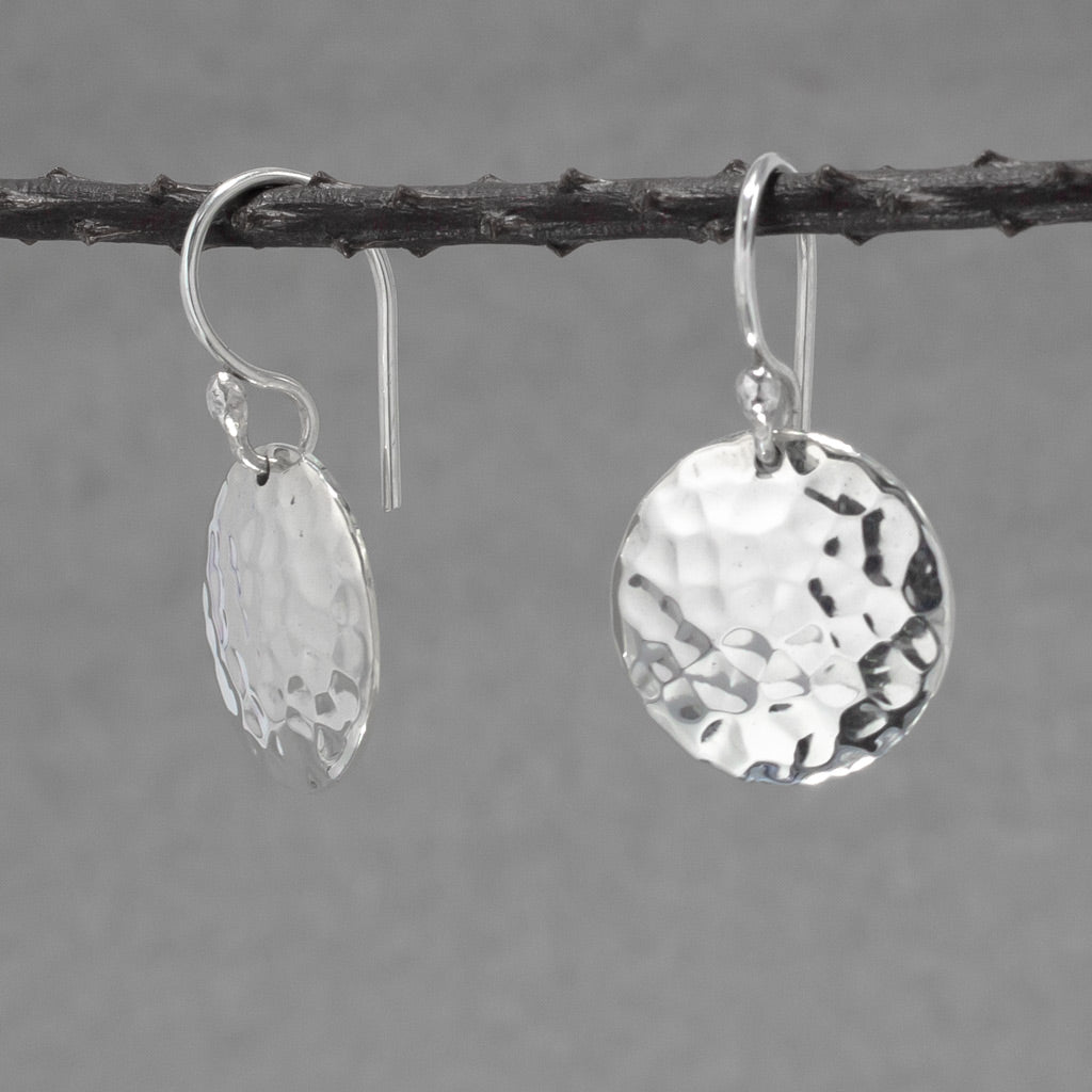 Artemis Disc Hammered Silver Dangle Earrings