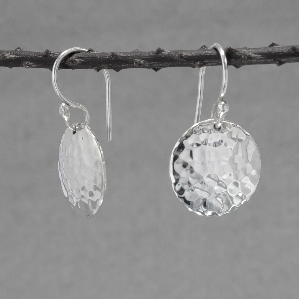Artemis Disc Hammered Silver Dangle Earrings
