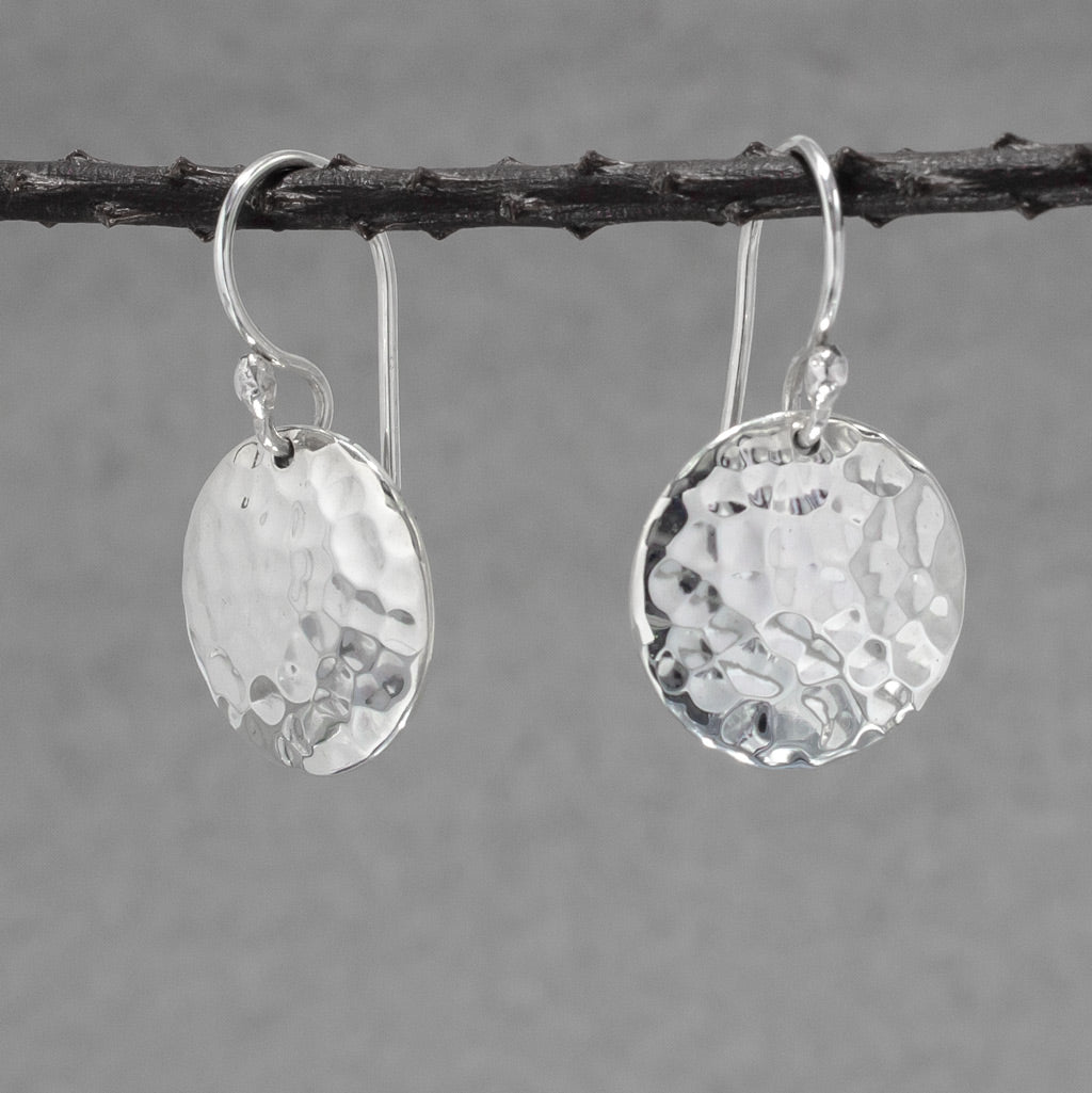 Artemis Disc Hammered Silver Dangle Earrings