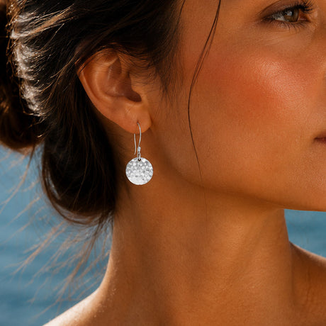 Artemis Disc Hammered Silver Dangle Earrings