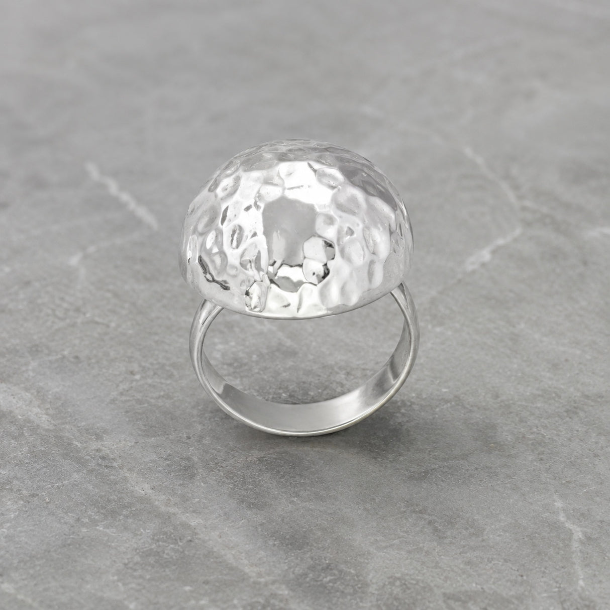 Artemis Hammered Dome Silver Adjustable Ring