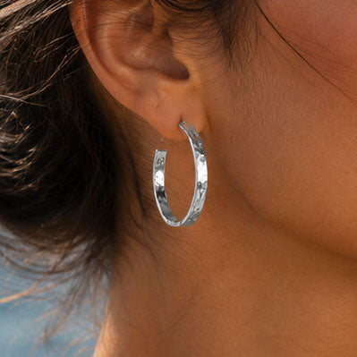 Artemis Nabyla Narrow Hoop Hammered Silver Stud Earrings