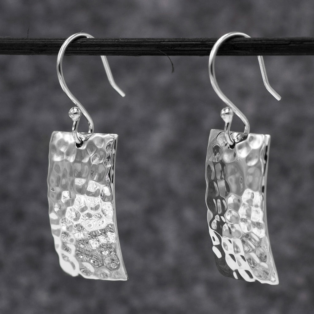 Artemis Rectangle Hammered Silver Dangle Earrings