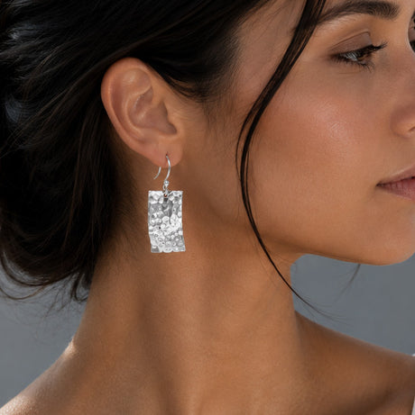 Artemis Rectangle Hammered Silver Dangle Earrings