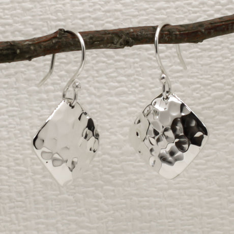 Artemis Rhombus Hammered Silver Dangle Earrings