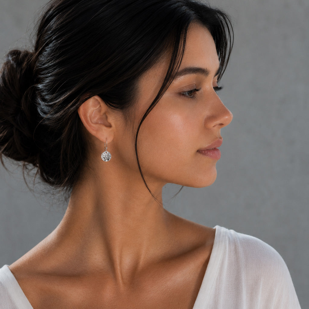 Artemis Small Disc Hammered Silver Dangle Earrings