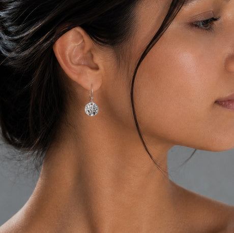 Artemis Small Disc Hammered Silver Dangle Earrings