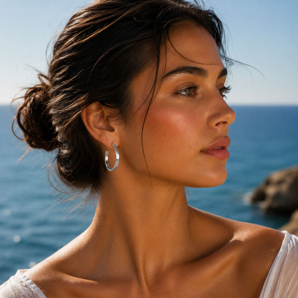 Artemis Small Nabyla Hammered Hoop Silver Stud Earrings