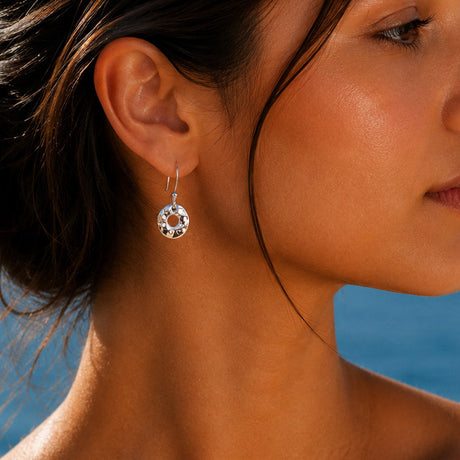 Artemis Small Off-Center Disc Hammered Silver Dangle Earrings