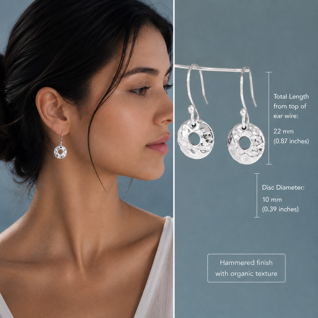 Artemis Small Off-Center Disc Hammered Silver Dangle Earrings