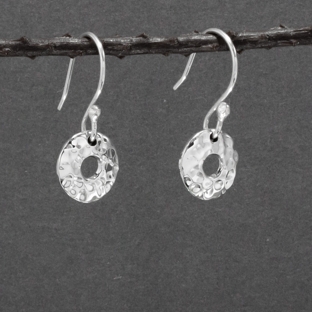 Artemis Small Off-Center Disc Hammered Silver Dangle Earrings