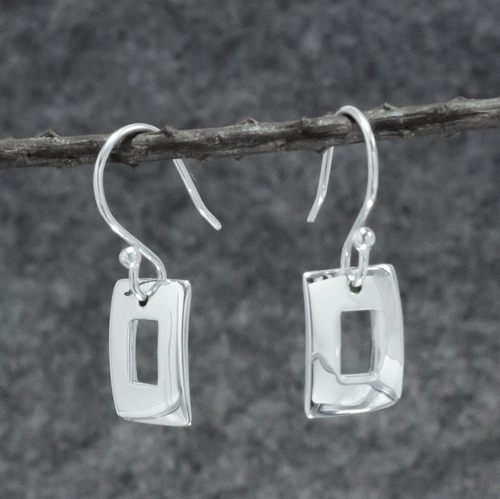 Artemis Small Off-Center Rectangle Silver Dangle Earrings