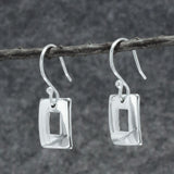 Artemis Small Off-Center Rectangle Silver Dangle Earrings