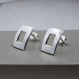 Artemis Small Off-Center Rectangle Silver Stud Earrings