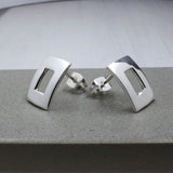 Artemis Small Off-Center Rectangle Silver Stud Earrings